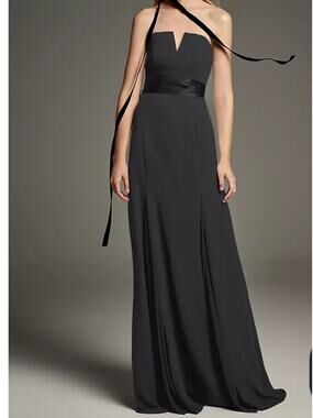 White Vera Wang Strapless V-Wire Crepe Mermaid Bridesmaid Dress 4 Black Formal